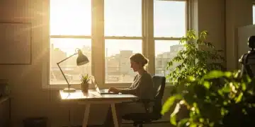 Bright office with natural light enhancing focus and productivity