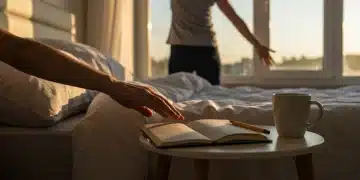 Person stretching in a bright room, ready to start a productive morning routine.