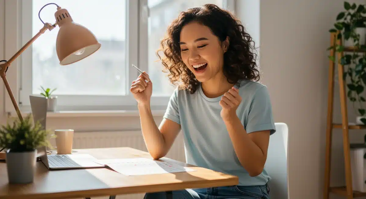 Celebrating a small task completion, feeling accomplished