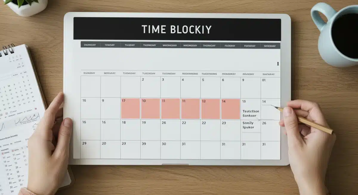 Digital calendar with color-coded time blocks for various activities, demonstrating organized scheduling.