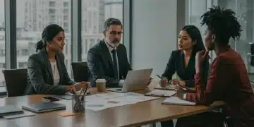 Professionals engaged in effective communication during a team meeting, illustrating active listening and clear expression.