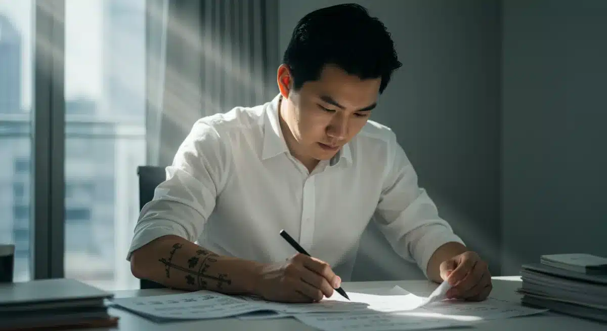 Focused individual working efficiently under a self-imposed deadline.