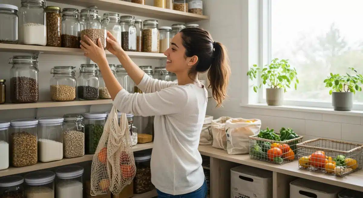Organized pantry with zero-waste items