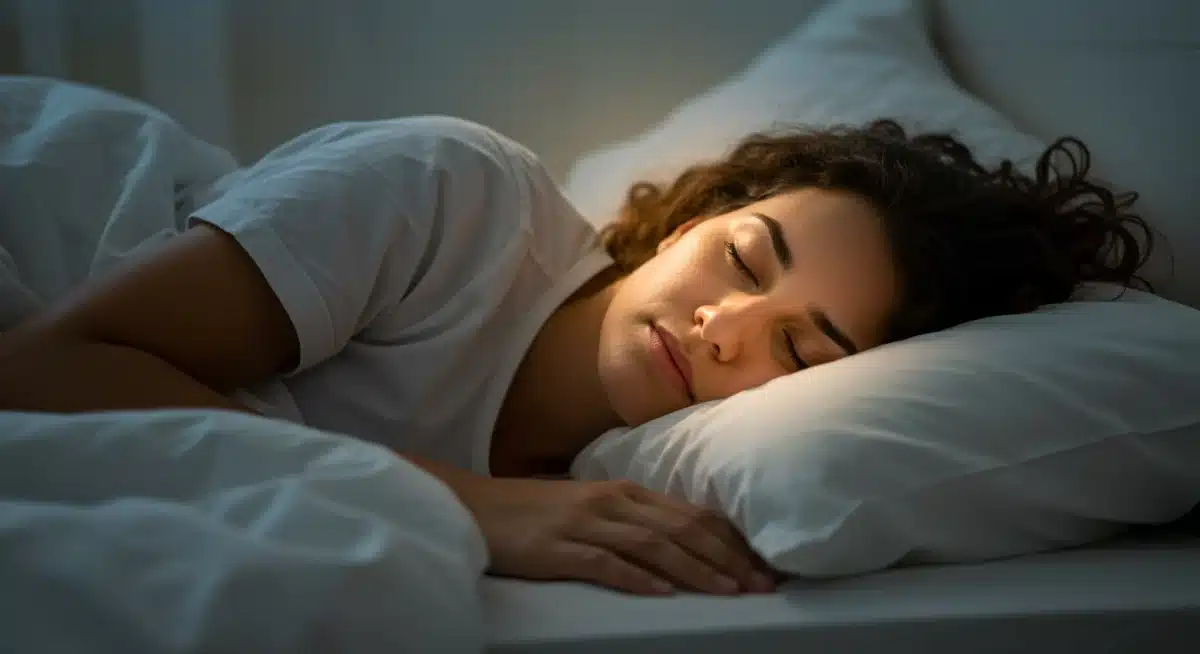 Person sleeping peacefully in bed, highlighting restorative sleep from mindfulness
