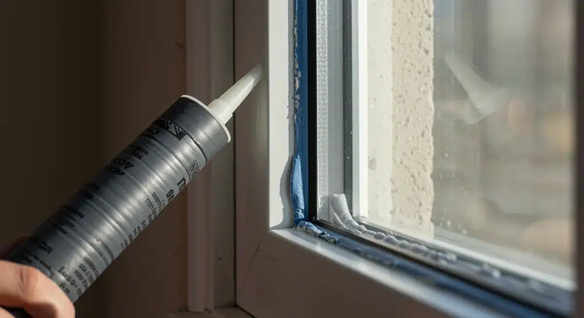 Applying weatherstripping and acoustic caulk to a window frame for soundproofing.