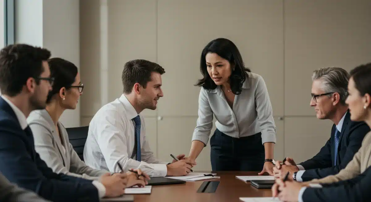 Professional actively listening and showing empathy to a colleague in a meeting.