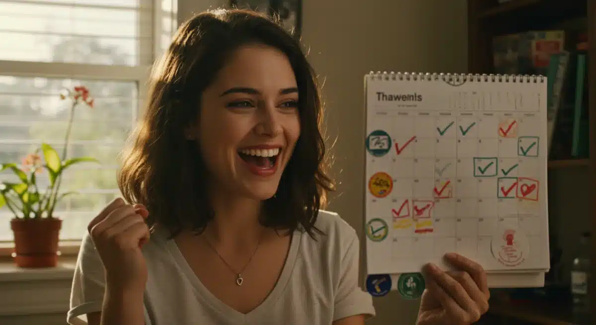 Person celebrating achieved milestones on a calendar.