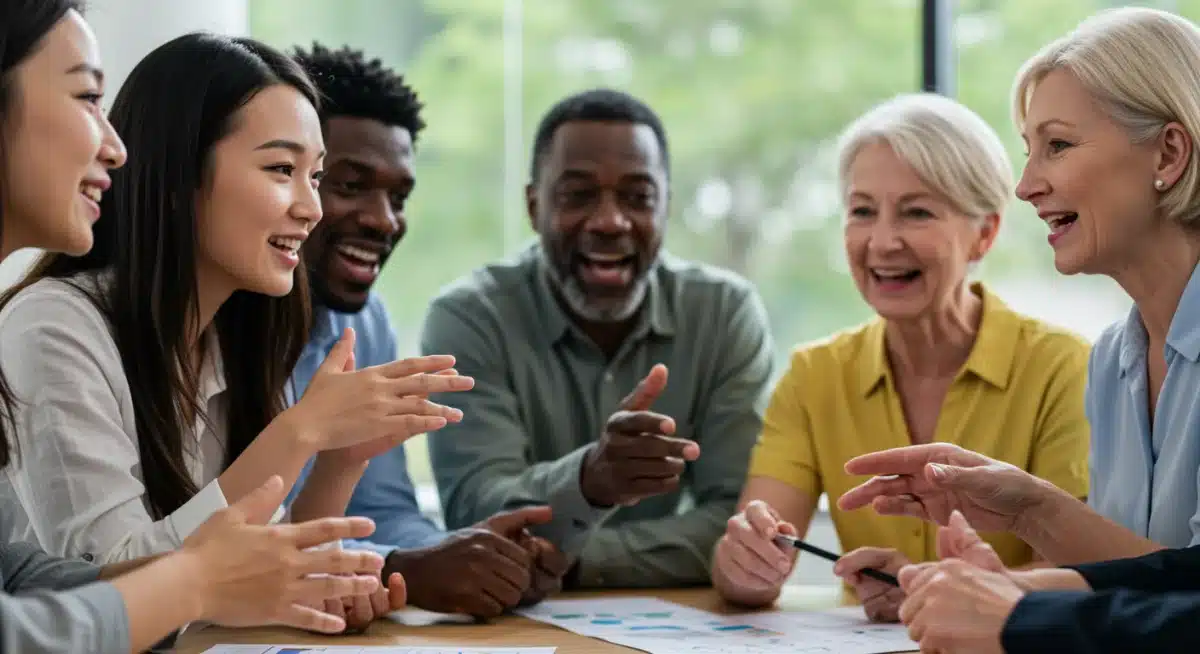 Diverse group collaborating at a table, highlighting strong relationships and teamwork.