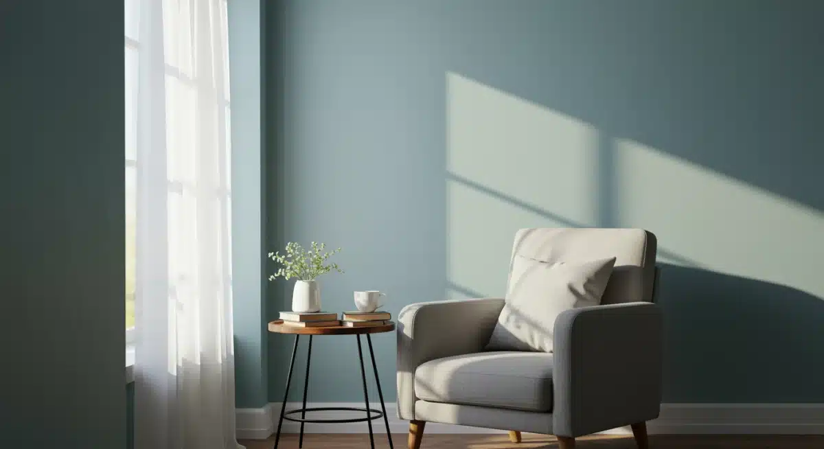 Cozy reading nook bathed in natural light by a window