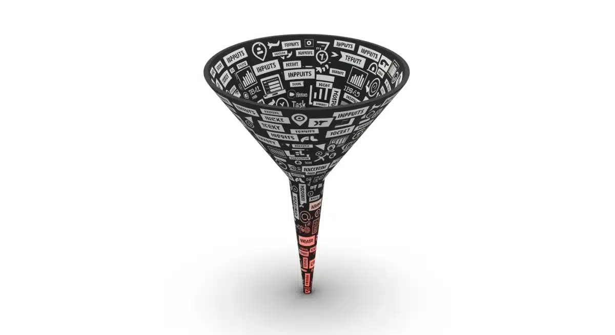 Efficiency funnel showing few inputs leading to significant outputs