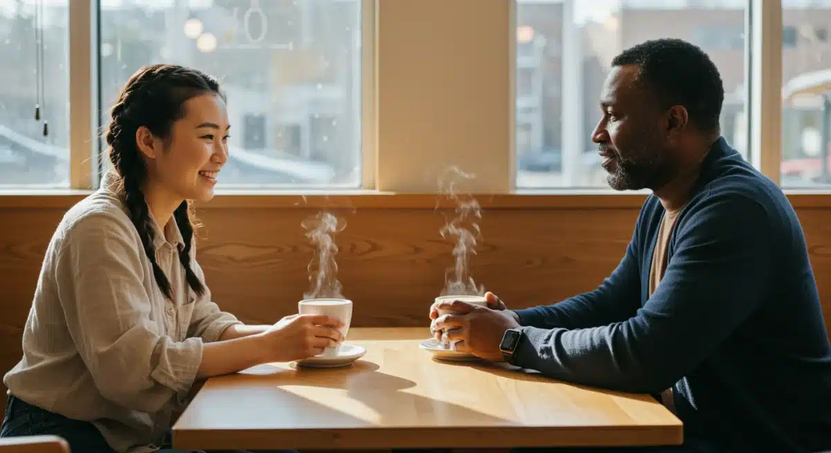 Empathetic conversation illustrating improved social skills in a US context.