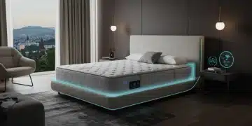 futuristic smart mattress in a serene bedroom