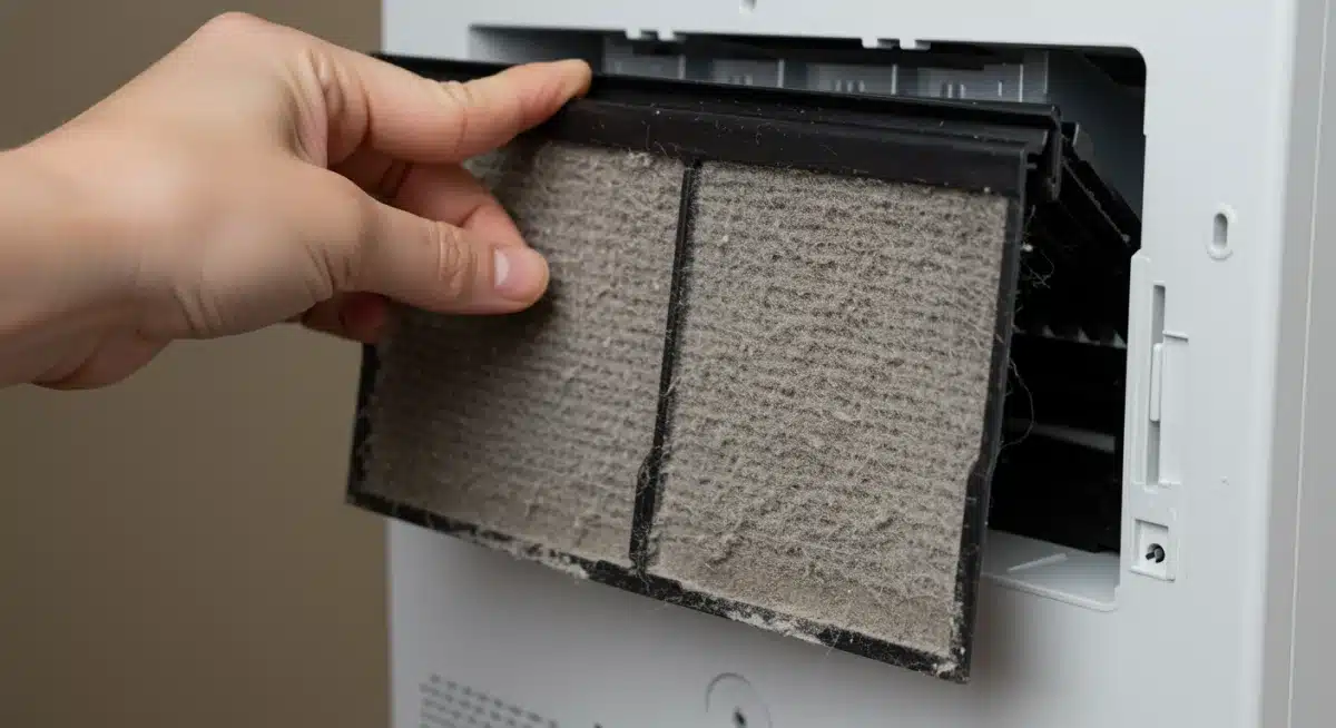 Close-up of a dirty HEPA filter from an air purifier, demonstrating allergen capture.