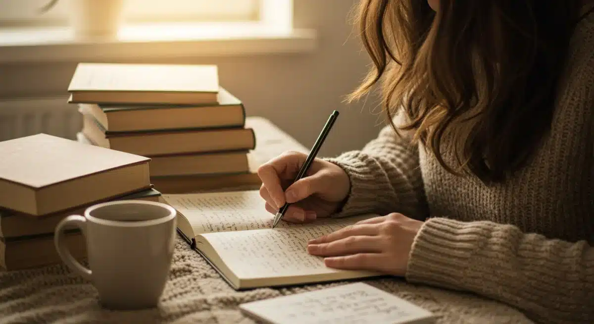 Person journaling, reflecting on goals and personal development