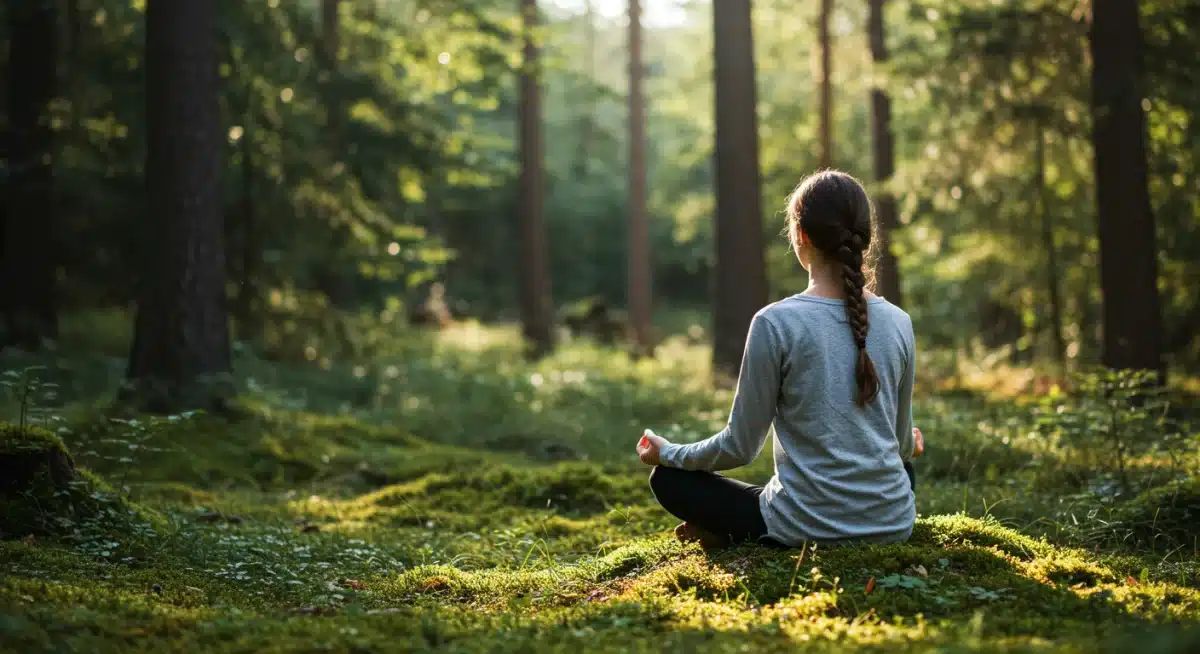 Person meditating in nature, representing mindfulness and mental resilience for sustained motivation.