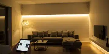 Modern living room with integrated smart LED lighting creating a warm and inviting atmosphere