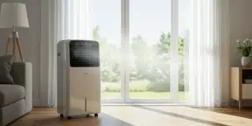 Modern portable air conditioner cooling a stylish living room