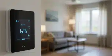 Modern smart thermostat on wall, showing digital temperature for energy savings