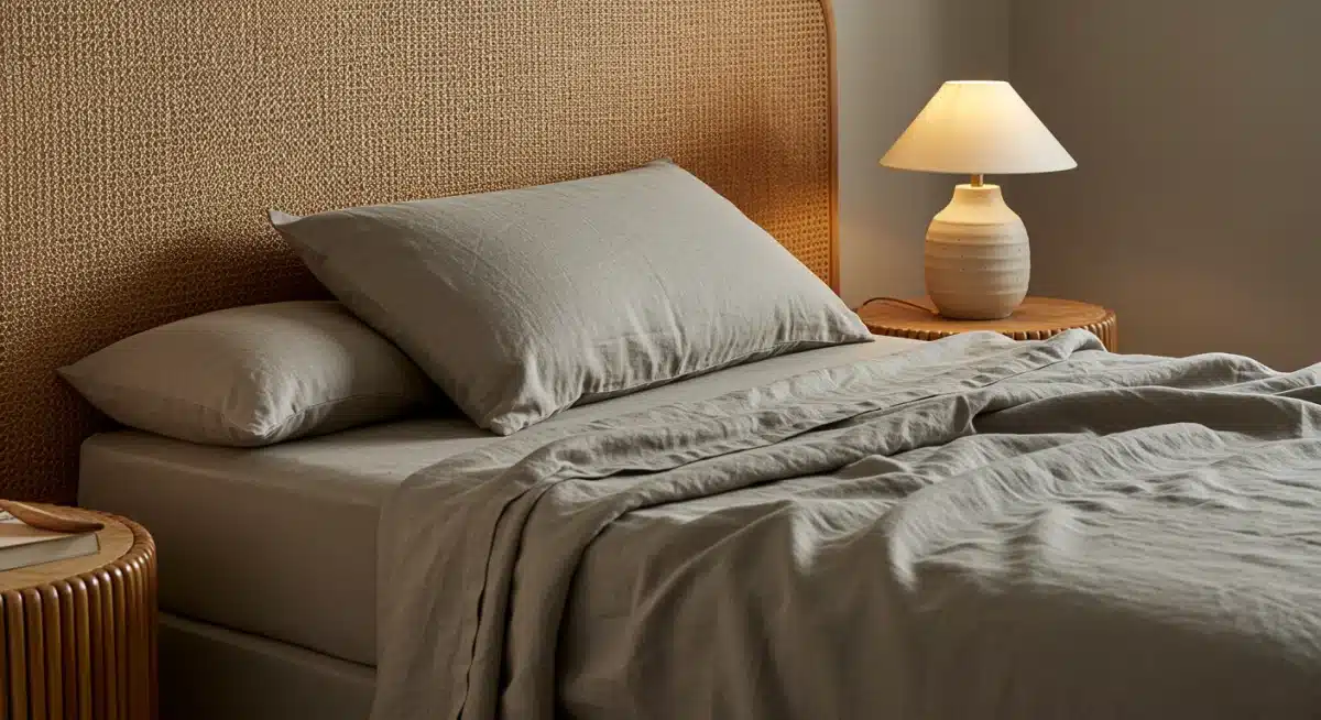 Bedroom designed with organic textiles and natural materials for comfort