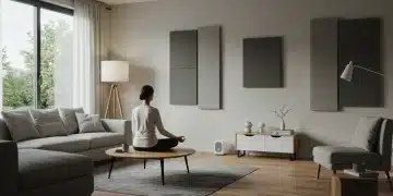 Peaceful living room with noise-canceling solutions for stress reduction