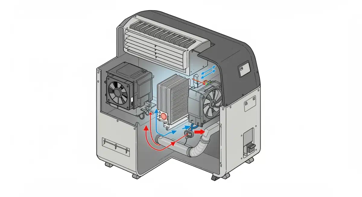 Diagram of portable air conditioner internal components