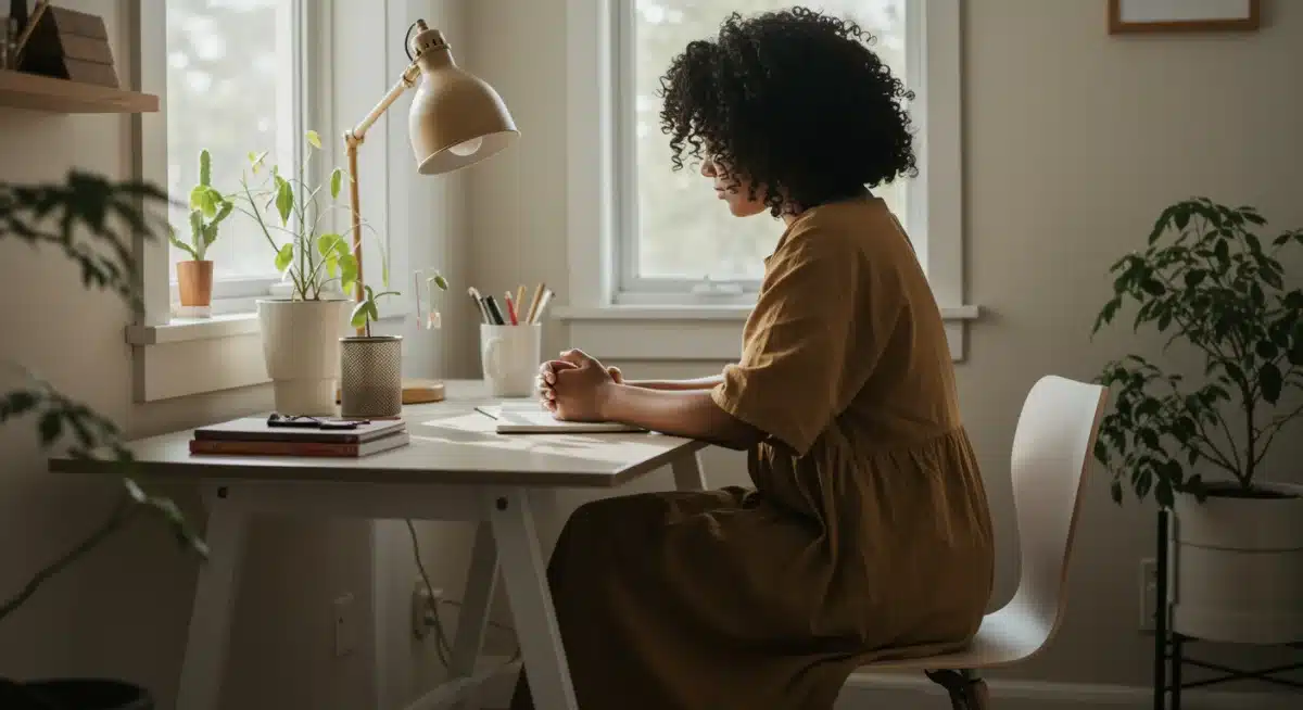 Individual practicing self-reflection for emotional intelligence growth in the US.