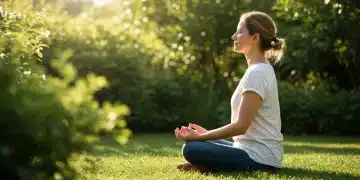 Serene person meditating in a peaceful garden boosting mood through mindfulness