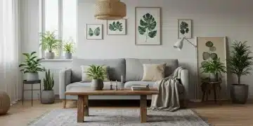 Modern living room with eco-friendly furniture and sustainable decor