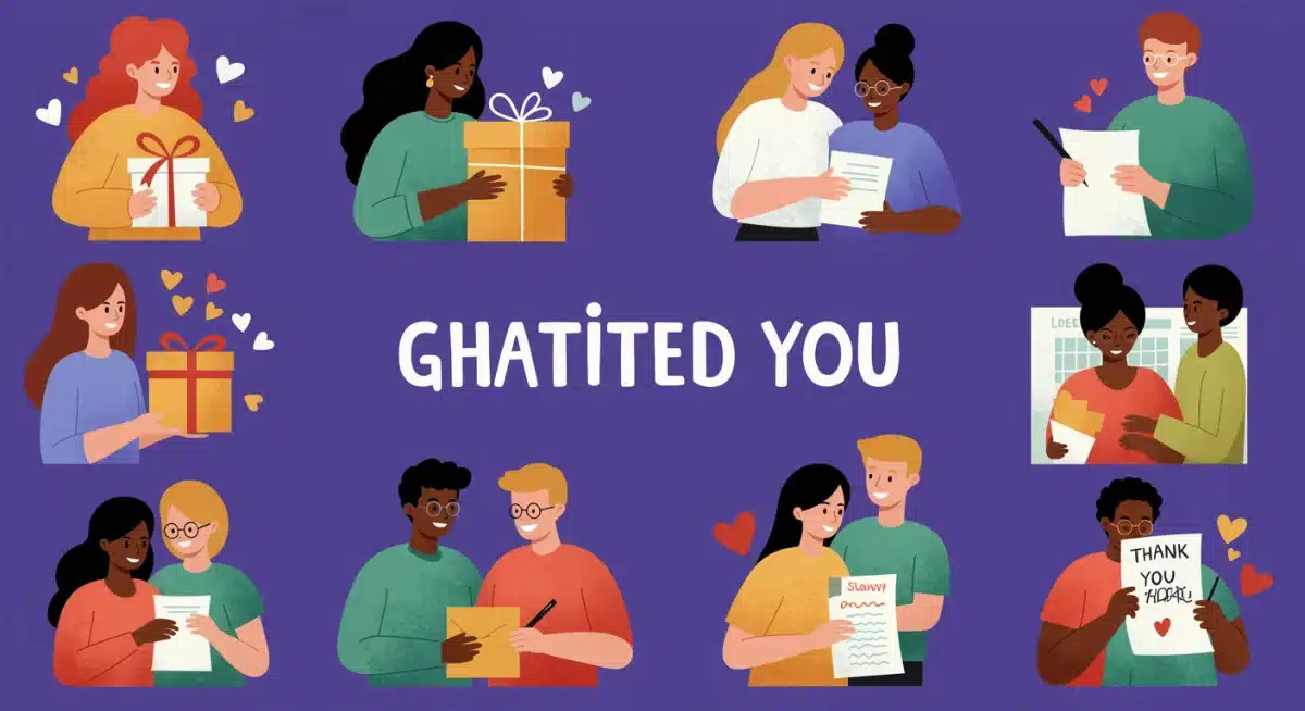 Diverse group practicing acts of kindness and appreciation.