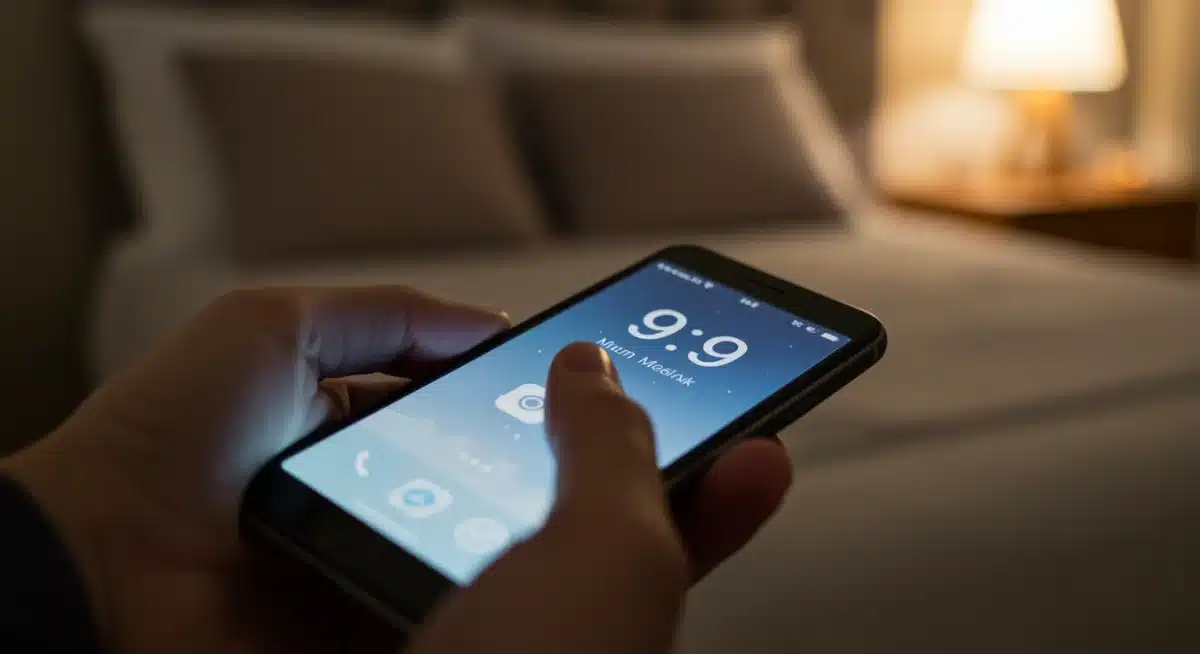 Hand turning off smartphone for digital detox before bed, promoting better sleep.