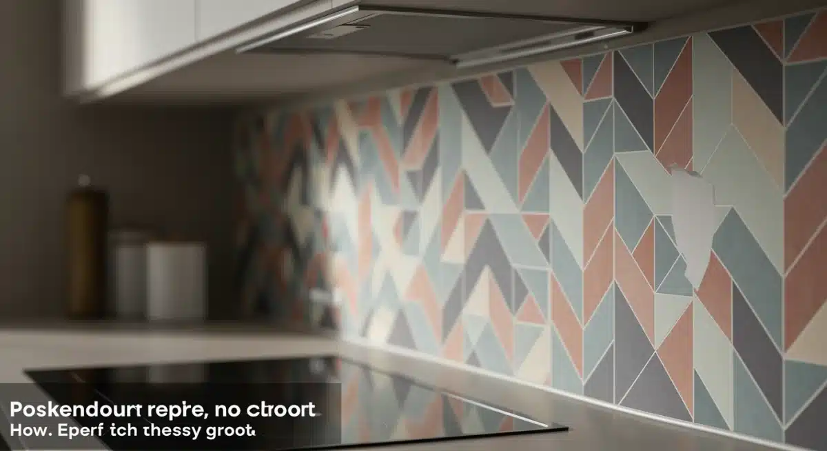 Peel and stick tile backsplash with geometric pattern