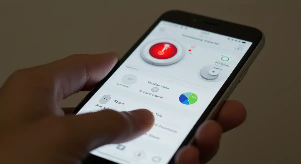 Smartphone app controlling smart thermostat settings for energy efficiency
