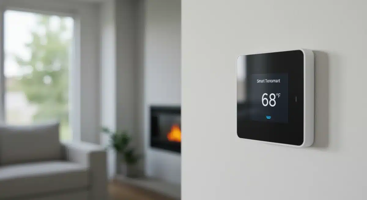 Smart thermostat displaying energy-efficient settings, highlighting modern comfort and savings.