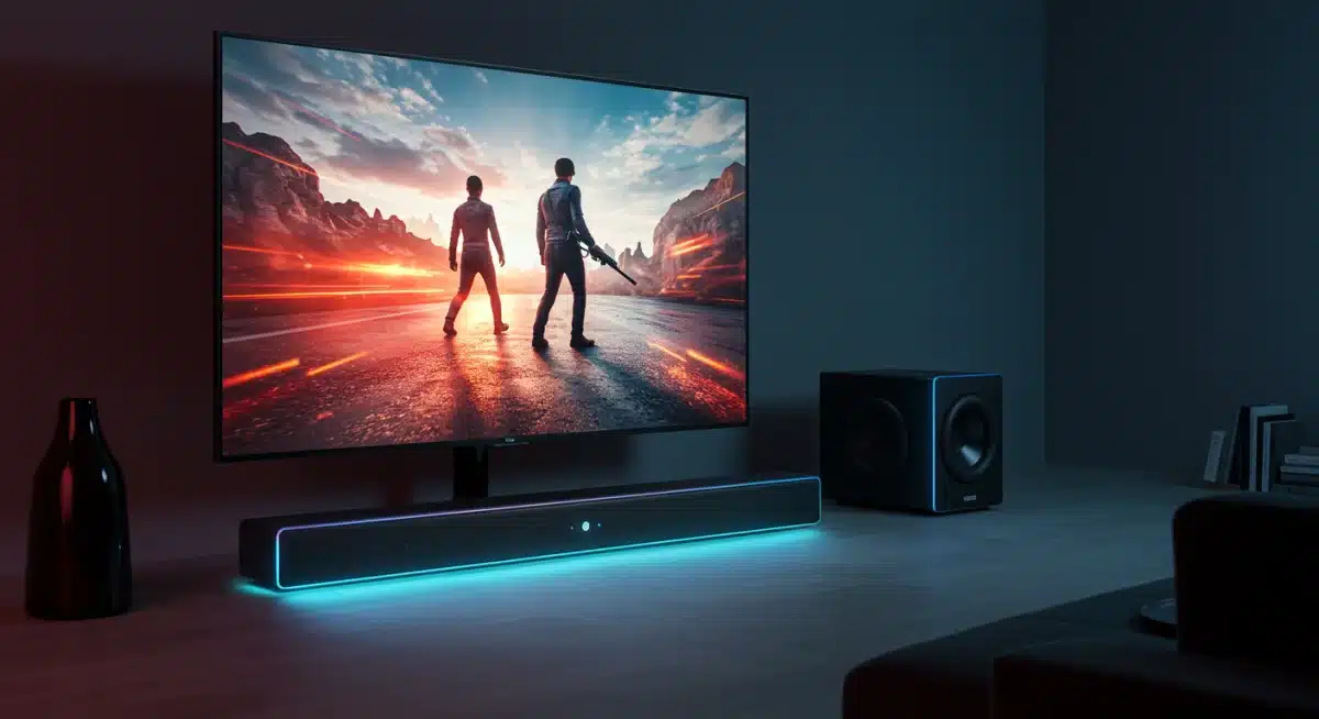 High-performance soundbar and subwoofer enhancing TV audio