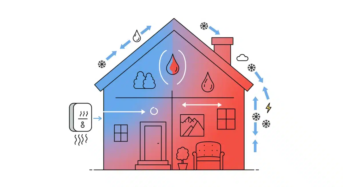 Diagram illustrating zoned heating and cooling with a smart thermostat